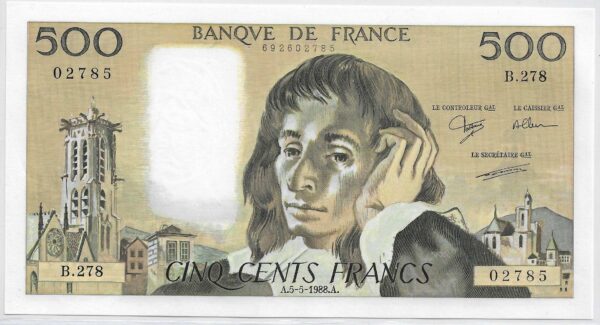 FRANCE 500 FRANCS PASCAL 5 5 1988 B.278 NEUF