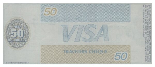 U.S.A TRAVELERS CHEQUE VISA CREDIT LYONNAIS 50 DOLLARS 135.6002.521.891