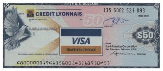 U.S.A TRAVELERS CHEQUE VISA CREDIT LYONNAIS 50 DOLLARS 135.6002.521.892