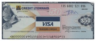 U.S.A TRAVELERS CHEQUE VISA CREDIT LYONNAIS 50 DOLLARS 135.6002.521.895