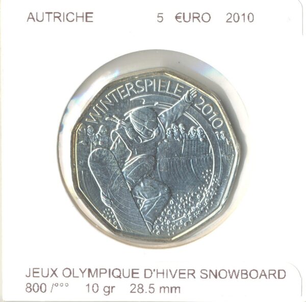 AUTRICHE 2010 5 EURO JEUX OLYMPIQUE D HIVER SNOWBOARD SUP