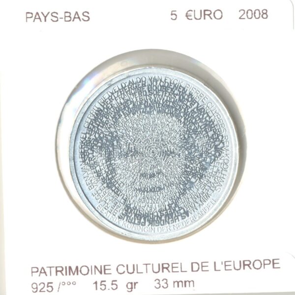 HOLLANDE (PAYS-BAS) 2008 5 EURO PATRIMOINE CULTUREL DE L EUROPE SUP