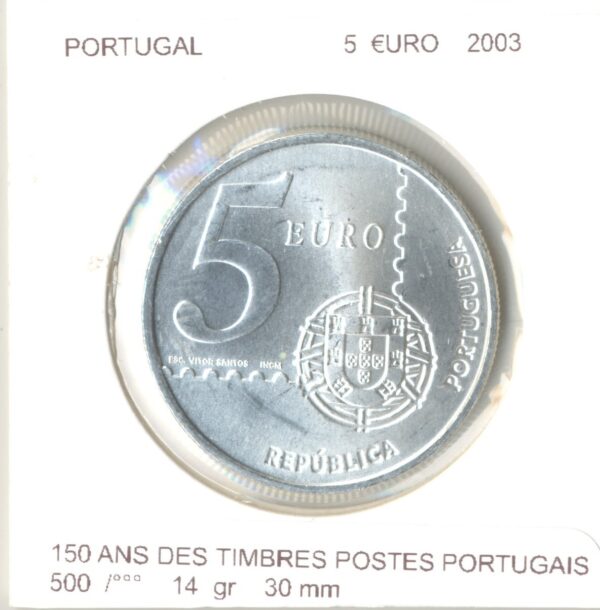 PORTUGAL 2003 5 EURO 150 ANS DES TIMBRES POSTES PORTUGAIS SUP
