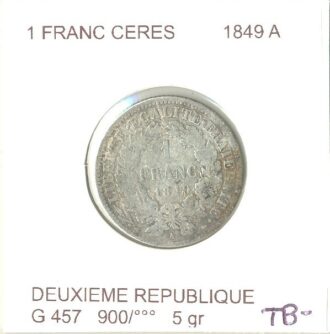 FRANCE 1 FRANC CERES 1849 A TB-