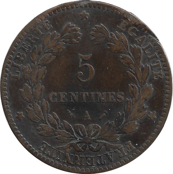 FRANCE 5 CENTIMES CERES 1880 TB coup