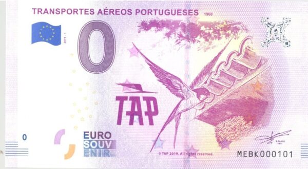 PORTUGAL 2019 -1 TRANSPORTES AEREOS PORTUGUESES 0 EURO BILLET SOUVENIR TOURISTIQUE NEUF