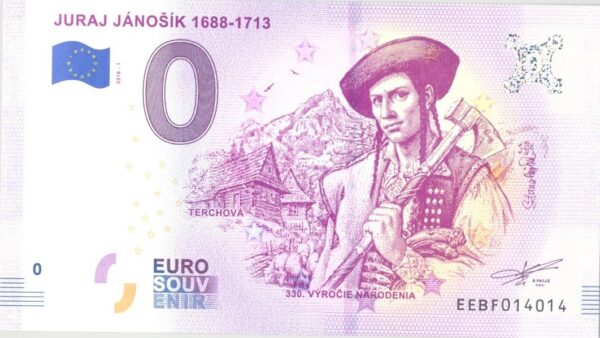 SLOVAQUIE 2018-1 JURAJ JANOSIK 1688-1713 Numero 014014 BILLET SOUVENIR 0 EURO TOURISTIQUE NEUF