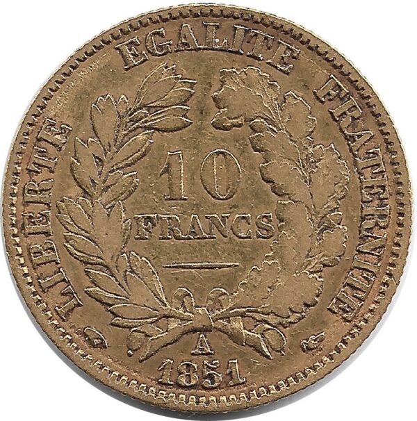 FRANCE 10 FRANCS OR CERES 1851 A TTB