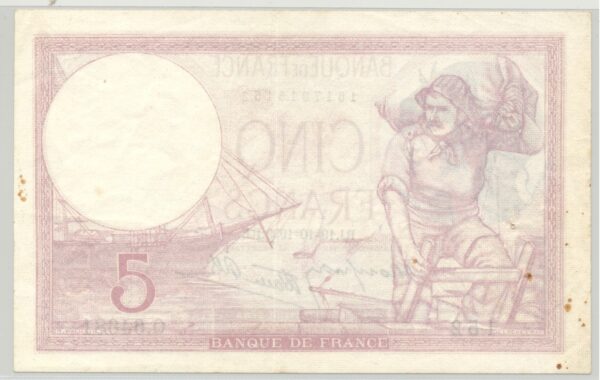 FRANCE 5 FRANCS Q.64681 VIOLET 19 10 1939 TTB