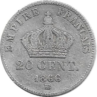 FRANCE 20 CENTIMES NAPOLEON III 1866 BB TTB