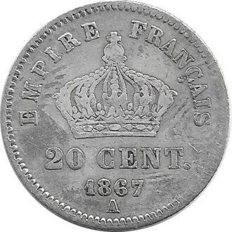 FRANCE 20 CENTIMES NAPOLEON III 1867 A TB+