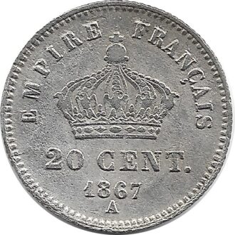 FRANCE 20 CENTIMES NAPOLEON III 1867 A TTB