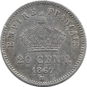 FRANCE 20 CENTIMES NAPOLEON III 1867 BB TTB+