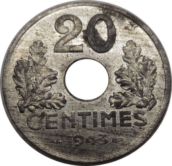 FRANCE 20 CENTIMES TYPE 20 1943 SUP+