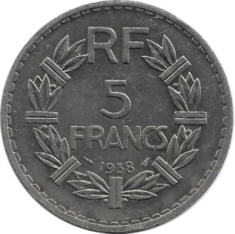 FRANCE 5 FRANCS LAVRILLIER 1938 SUP-