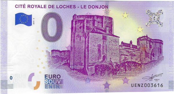 37 LOCHES 2019-2 CITE ROYALE DE LOCHES LE DONJON BILLET SOUVENIR 0 EURO NEUF