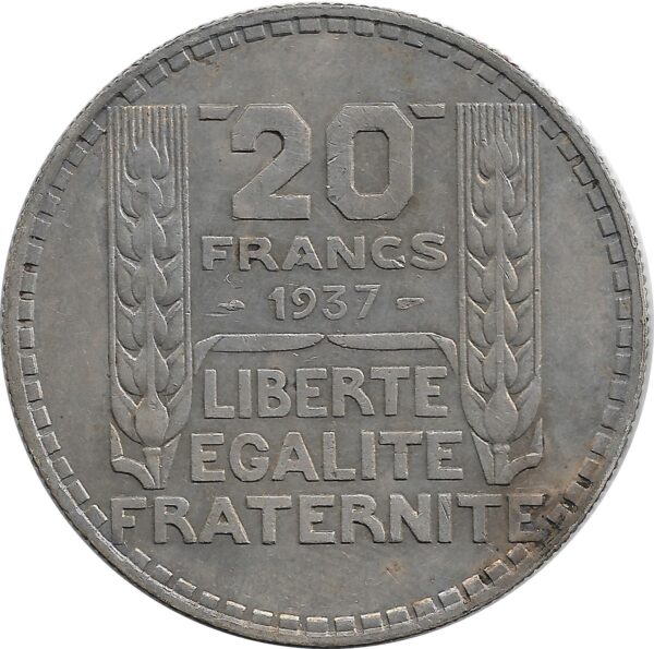 FRANCE 20 FRANCS TURIN 1937 TTB