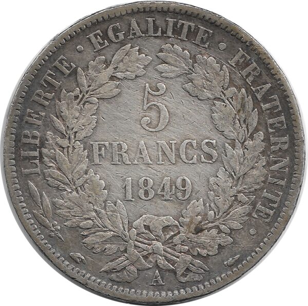 FRANCE 5 FRANCS CERES 1849 A main chien TTB