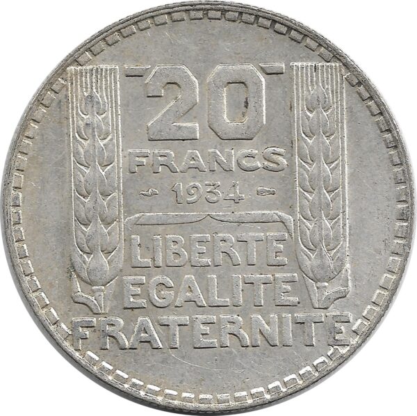 FRANCE 20 FRANCS TURIN 1934 TTB+