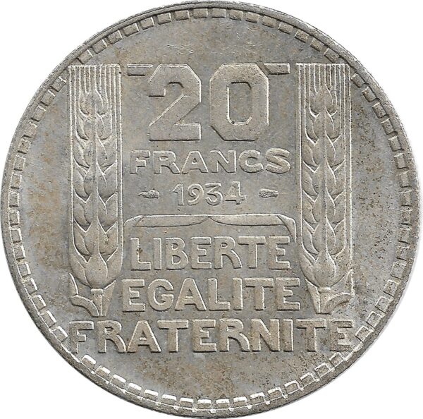 FRANCE 20 FRANCS TURIN 1934 SUP