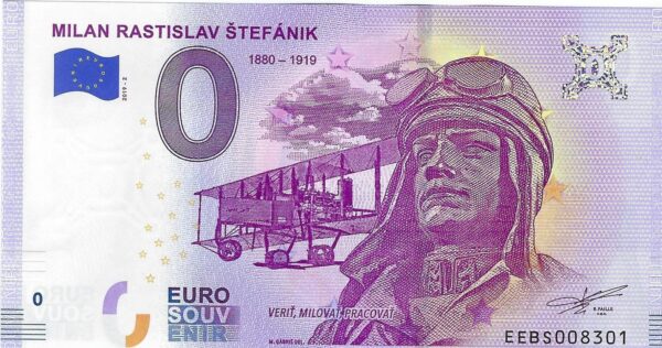 SLOVAQUIE 2019-2 MILAN RASTILAV STEFANIK BILLET SOUVENIR 0 EURO TOURISTIQUE NEUF