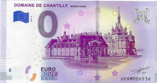 60 CHANTILLY 2019- 2 DOMAINE DE CHANTILLY MUSEE CONDE BILLET SOUVENIR 0 EURO NEUF
