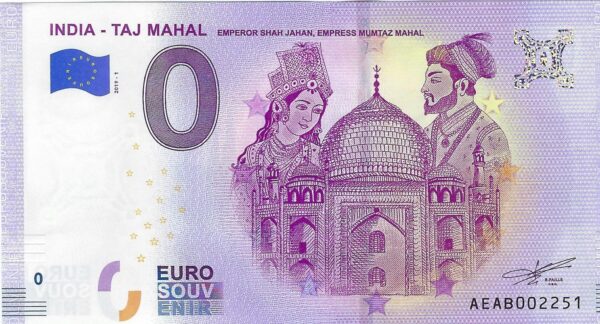 INDIA 2019- 1 TAJ MAHAL BILLET SOUVENIR 0 EURO NEUF