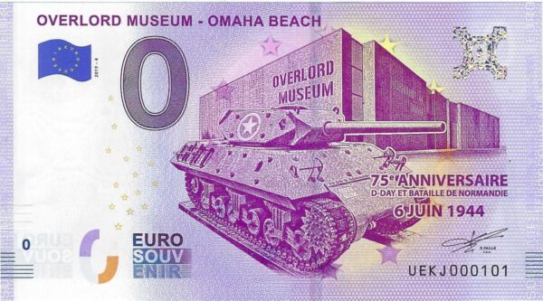 14 COLLEVILLE SUR MER 2019-4 OVERLOD MUSEUM OMAHA BEACH BILLET SOUVENIR 0 EURO NEUF