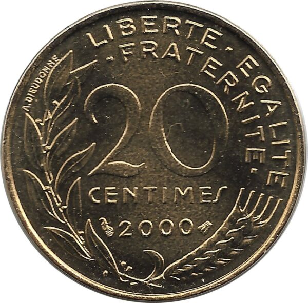 FRANCE 20 CENTIMES LAGRIFFOUL 2000 BU