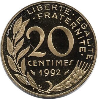 FRANCE 20 CENTIMES LAGRIFFOUL 1992 BE