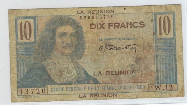 ILE DE LA REUNION 10 FRANCS ND 1947 SERIE W.12 TB