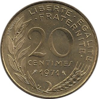 FRANCE 20 CENTIMES LAGRIFFOUL 1971 SUP/NC