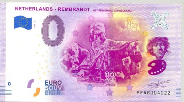 PAYS-BAS 2019-6 REMBRANDT VAN BELSAZAR BILLET SOUVENIR 0 EURO TOURISTIQUE NEUF