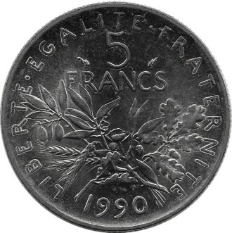 FRANCE 5 FRANCS ROTY 1990 SUP+