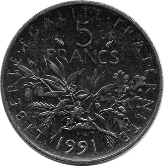 FRANCE 5 FRANCS ROTY 1991 SUP