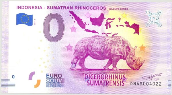 INDONESIE 2019-3 SUMATRAN RHINOCEROS BILLET SOUVENIR 0 EURO NEUF