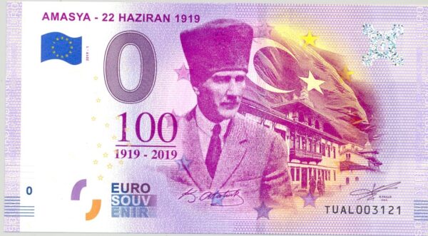 TURQUIE 2019-1 AMASYA 22 HAZIRAN 1919 BILLET SOUVENIR 0 EURO TOURISTIQUE NEUF