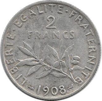 FRANCE 2 FRANCS SEMEUSE 1908 TTB
