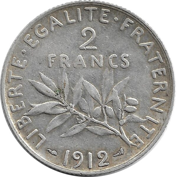 FRANCE 2 FRANCS SEMEUSE 1912 TTB