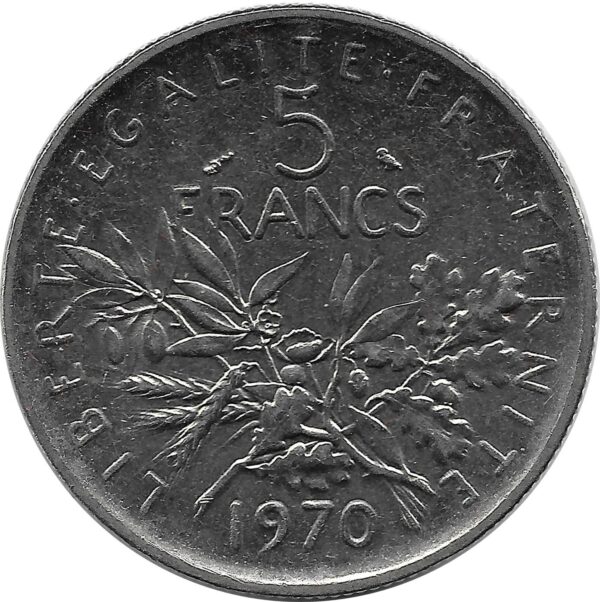 FRANCE 5 FRANCS SEMEUSE NICKEL 1970 SUP-