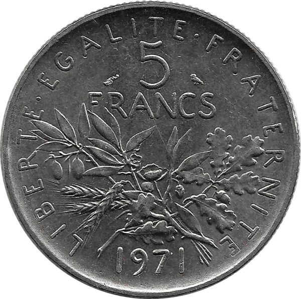 FRANCE 5 FRANCS SEMEUSE NICKEL 1971 SUP