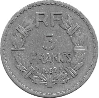 FRANCE 5 FRANCS LAVRILLIER Aluminium 1952 TB+