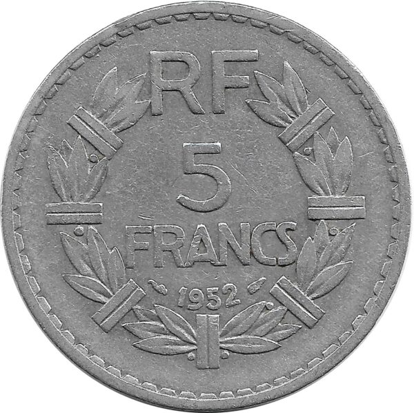 FRANCE 5 FRANCS LAVRILLIER Aluminium 1952 TB+