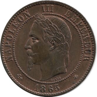 FRANCE 10 CENTIMES NAPOLEON III tête laurée 1865 A SUP+