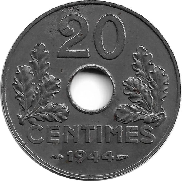 FRANCE 20 CENTIMES TYPE FER 1944 SUP PEU