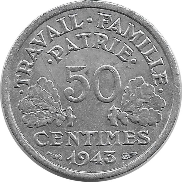 FRANCE 50 CENTIMES BAZOR 1943 B TTB+
