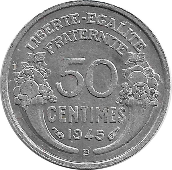 FRANCE 50 CENTIMES MORLON ALU 1945 B TTB+