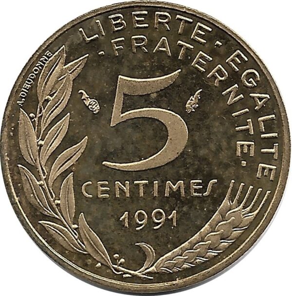FRANCE 5 CENTIMES LAGRIFFOUL 1991 BE