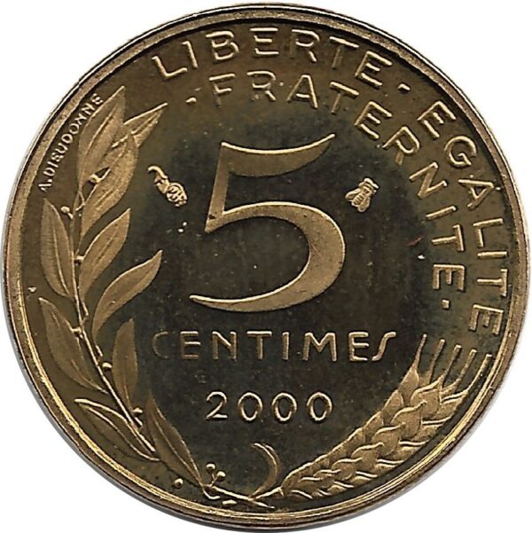 FRANCE 5 CENTIMES LAGRIFFOUL 2000 BE