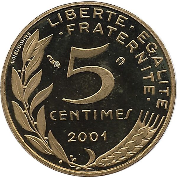 FRANCE 5 CENTIMES LAGRIFFOUL 2001 BE